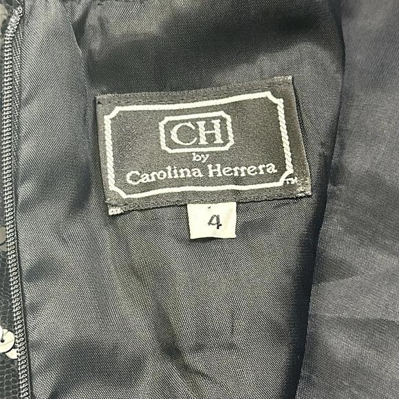 Carolina Herrera Black Sequin Sheer Stripe Cocktail Midi Dress Size 4 Formal - Picture 8 of 15